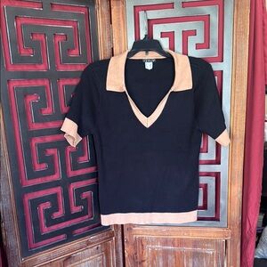 Venus Black and Tan V-Neck Top